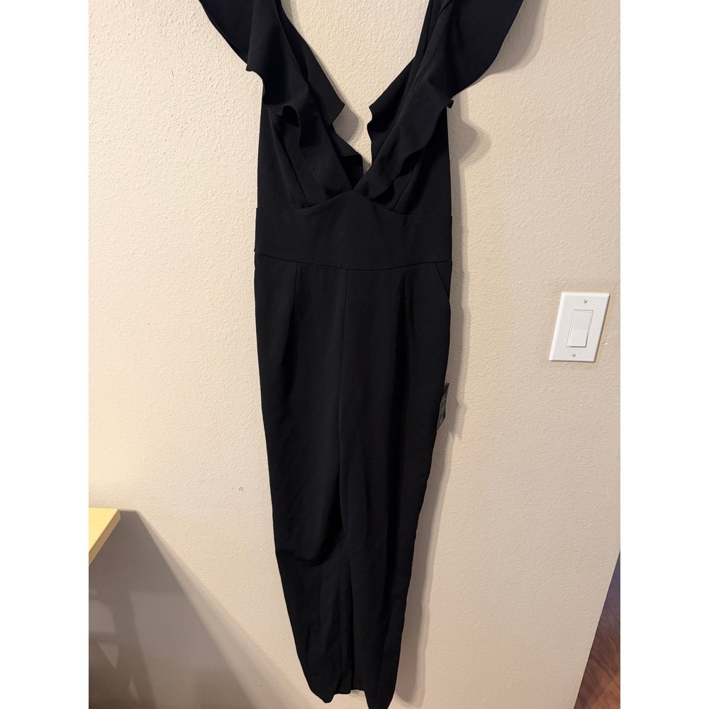 Lulus Black Ruffle V Neck Wide Leg Jumpsuit Women's Size M
